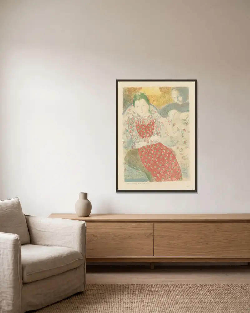 På soffan av blekt silver av Maurice Denis inramad på en vägg