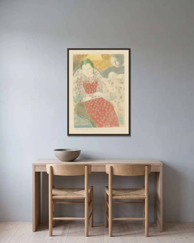 På soffan av blekt silver av Maurice Denis inramad på en vägg