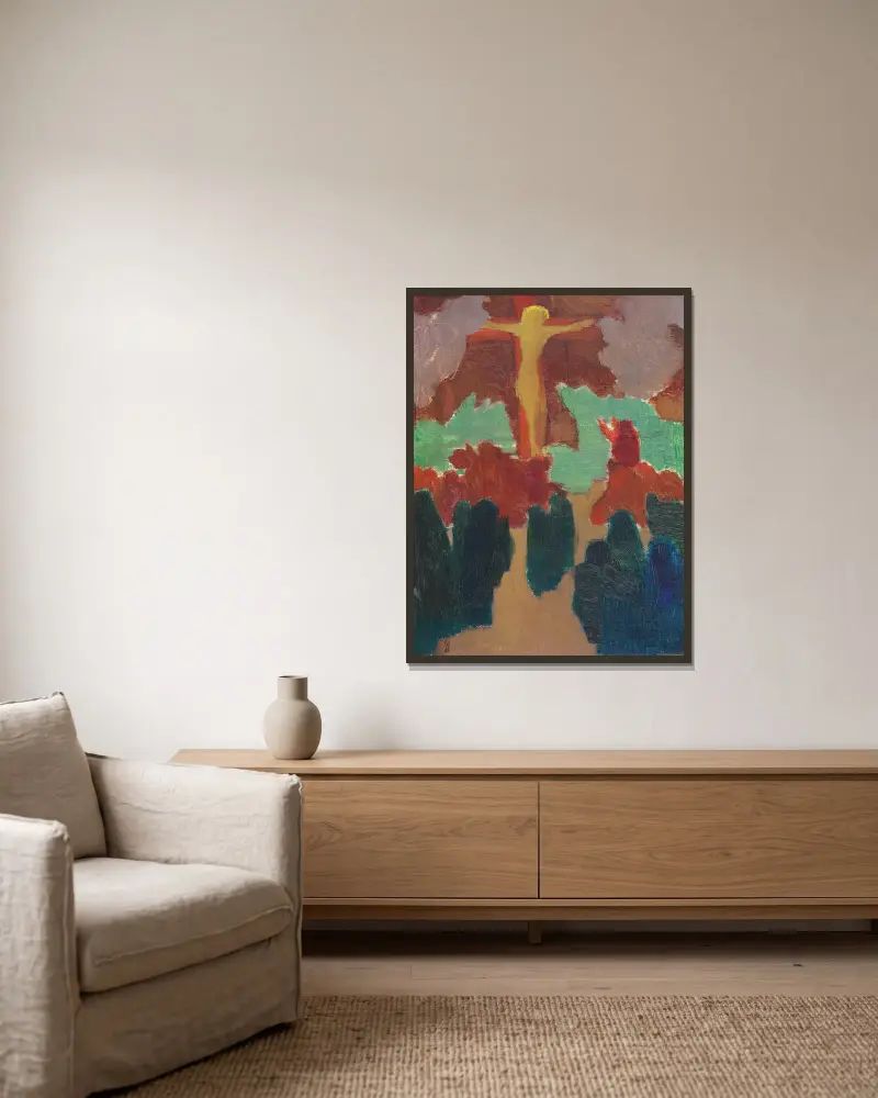 Der orange Christus von Maurice Denis gerahmt an einer Wand