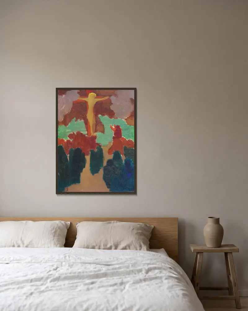 Der orange Christus von Maurice Denis gerahmt an einer Wand