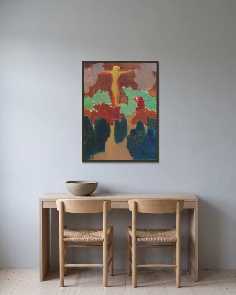 Der orange Christus von Maurice Denis gerahmt an einer Wand
