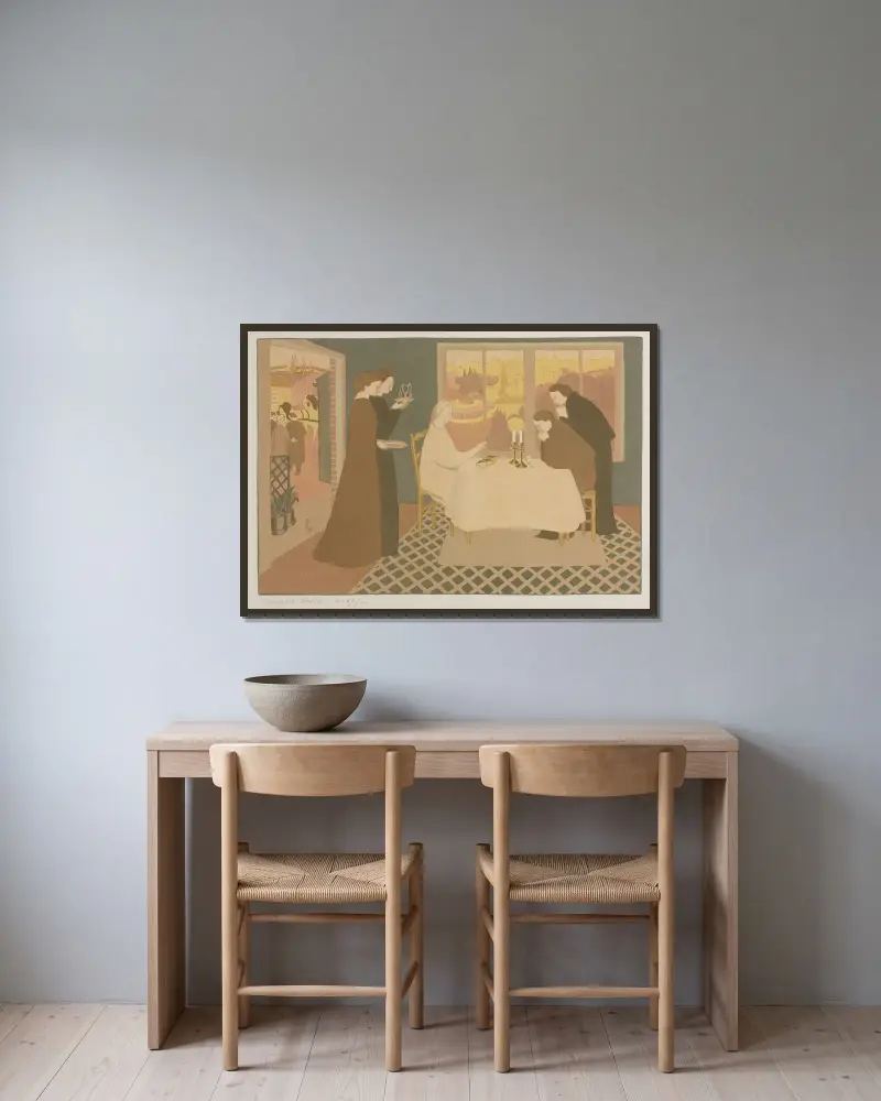 Pilgrimerna i Emmaus av Maurice Denis inramad på en vägg