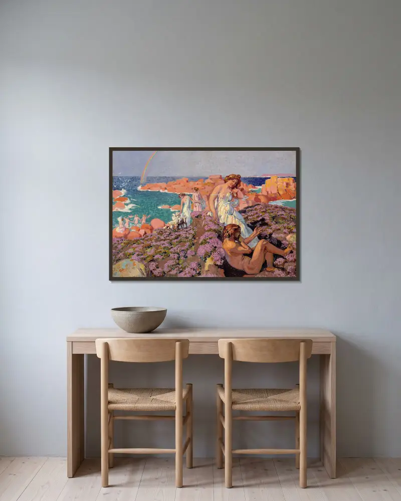 Odysseus bei Kalypso von Maurice Denis gerahmt an einer Wand