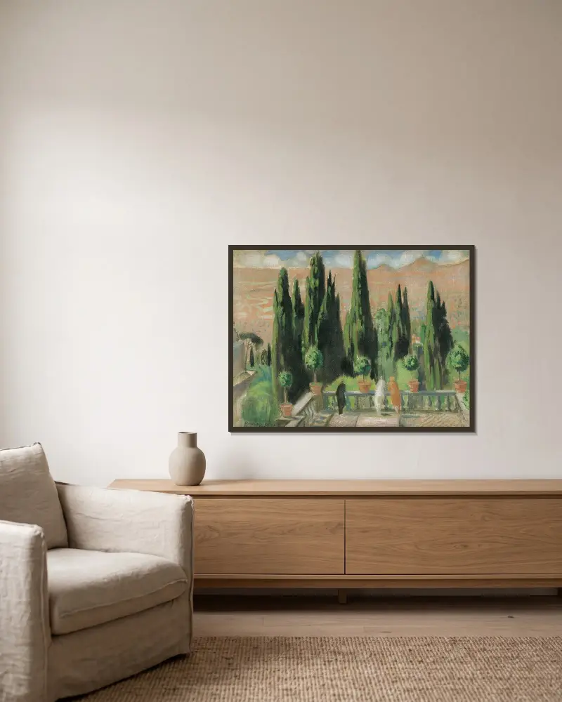Villa d'Este av Maurice Denis inramad på en vägg