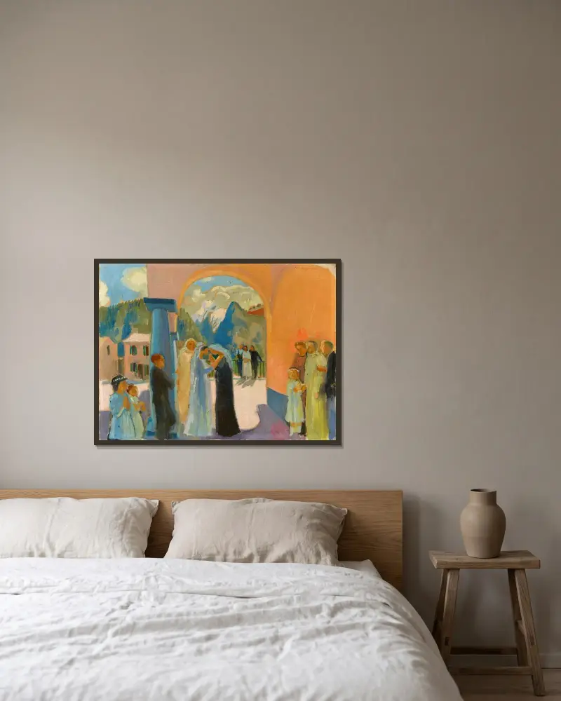 Besök i Finhaut av Maurice Denis inramad på en vägg