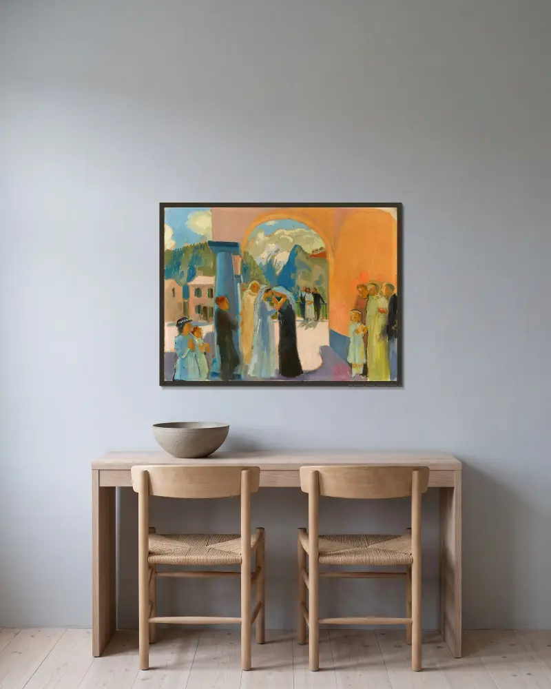 Besök i Finhaut av Maurice Denis inramad på en vägg