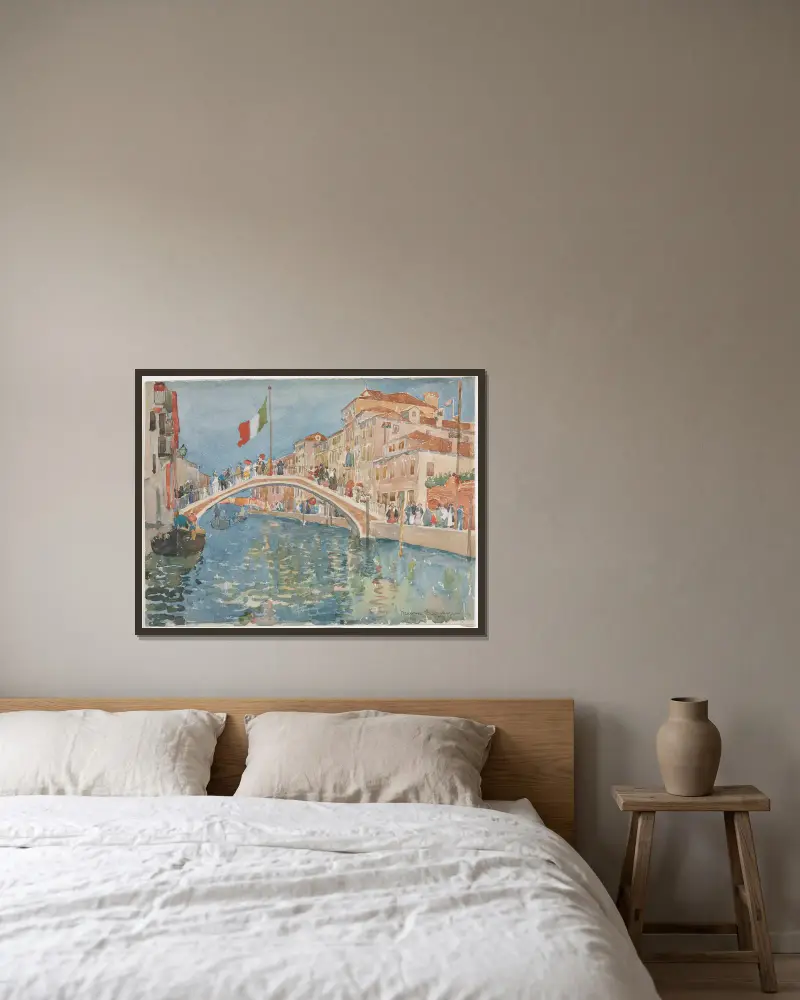A Bridge In Venice av Maurice Prendergast inramad på en vägg