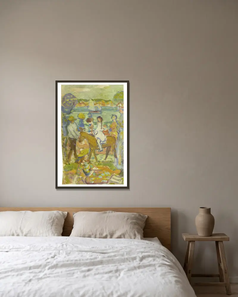 Figurgrupp (med åsna) av Maurice Prendergast inramad på en vägg