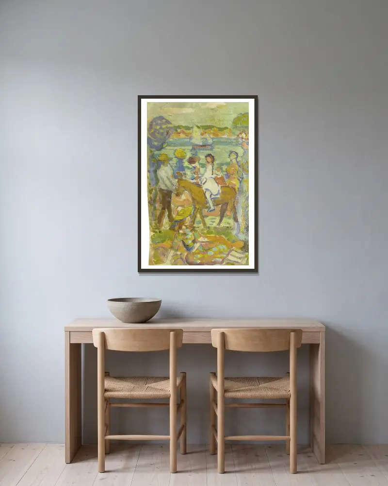 Figurgrupp (med åsna) av Maurice Prendergast inramad på en vägg