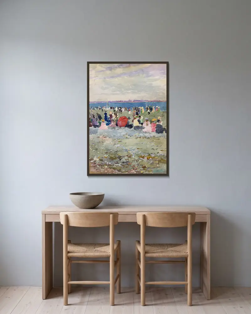 Revere Beach av Maurice Prendergast inramad på en vägg
