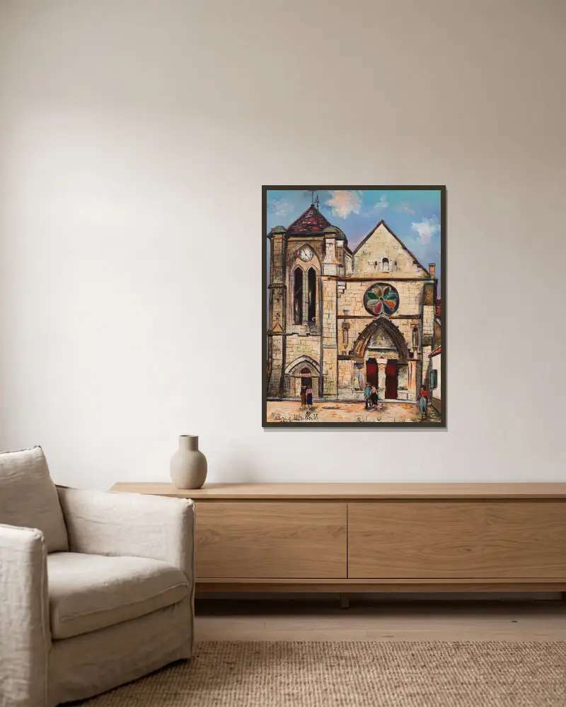 Basilikan Notre-Dame de Bonne Garde, Longpont-sur-Orge (Essonne) av Maurice Utrillo inramad på en vägg