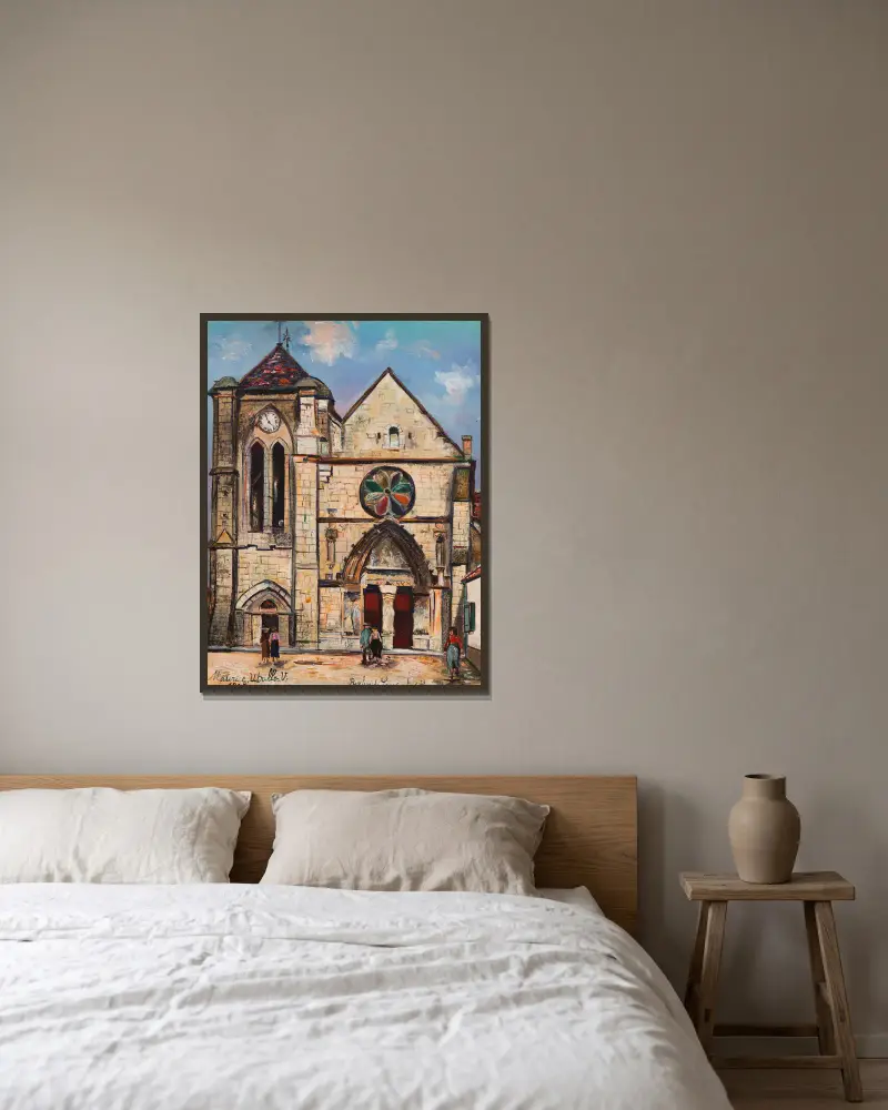 Basilikan Notre-Dame de Bonne Garde, Longpont-sur-Orge (Essonne) av Maurice Utrillo inramad på en vägg