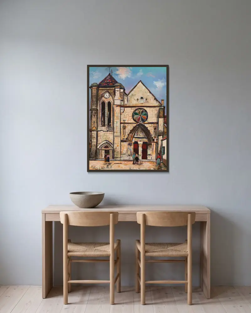 Basilikan Notre-Dame de Bonne Garde, Longpont-sur-Orge (Essonne) av Maurice Utrillo inramad på en vägg