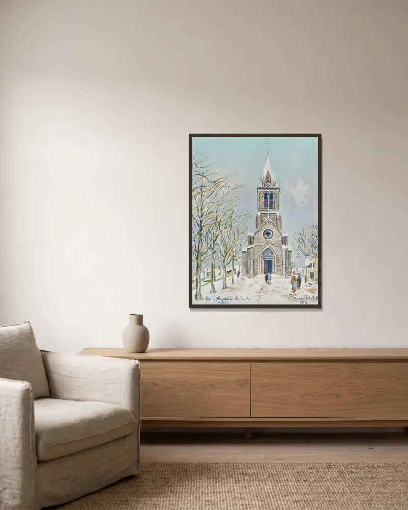 Église de Champagne-au-Mont-d’Or (Rhône) av Maurice Utrillo inramad på en vägg