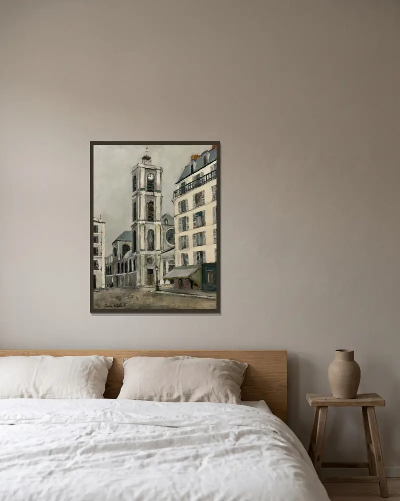 Église Saint-Jacques-du-Haut-Pas av Maurice Utrillo inramad på en vägg