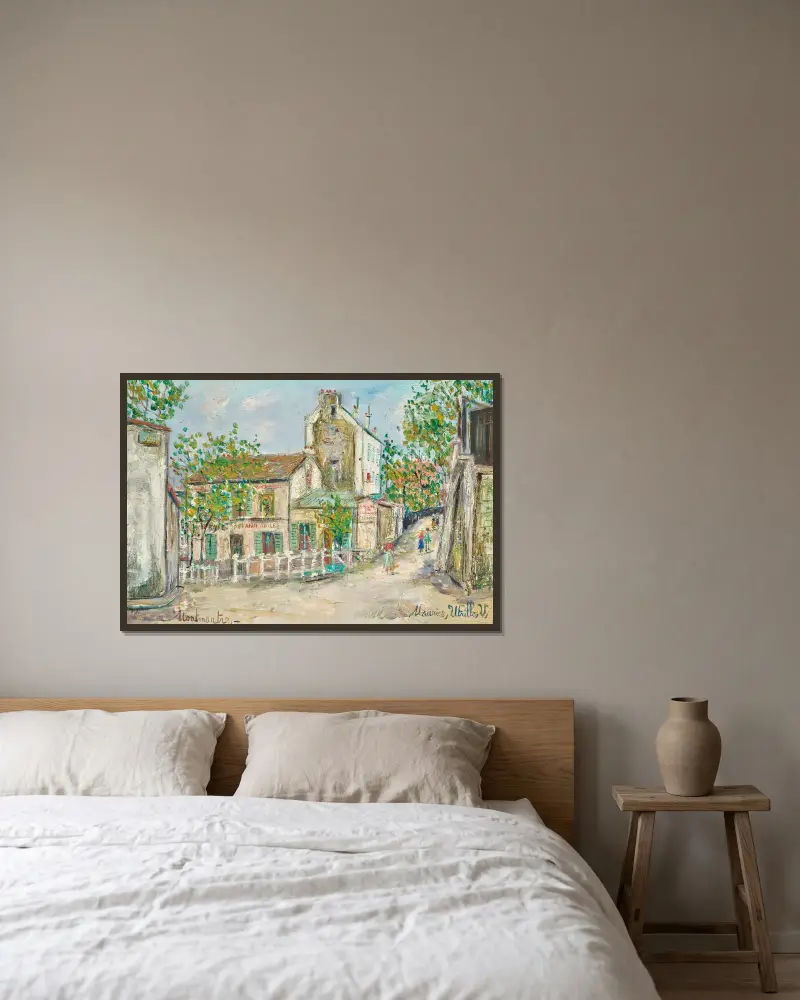 Le Lapin Agile à Montmartre av Maurice Utrillo inramad på en vägg