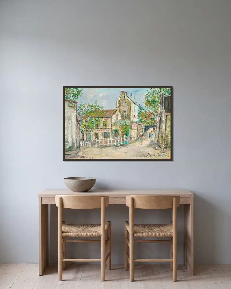 Le Lapin Agile à Montmartre av Maurice Utrillo inramad på en vägg