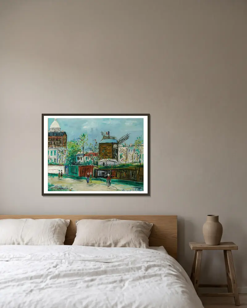 Le Moulin de la Galette à Montmartre av Maurice Utrillo inramad på en vägg