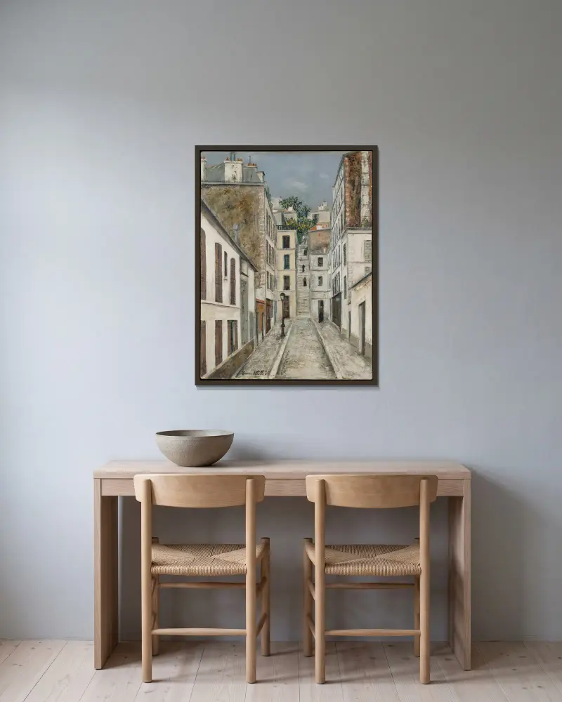 Die Sackgasse Cottin von Maurice Utrillo gerahmt an einer Wand