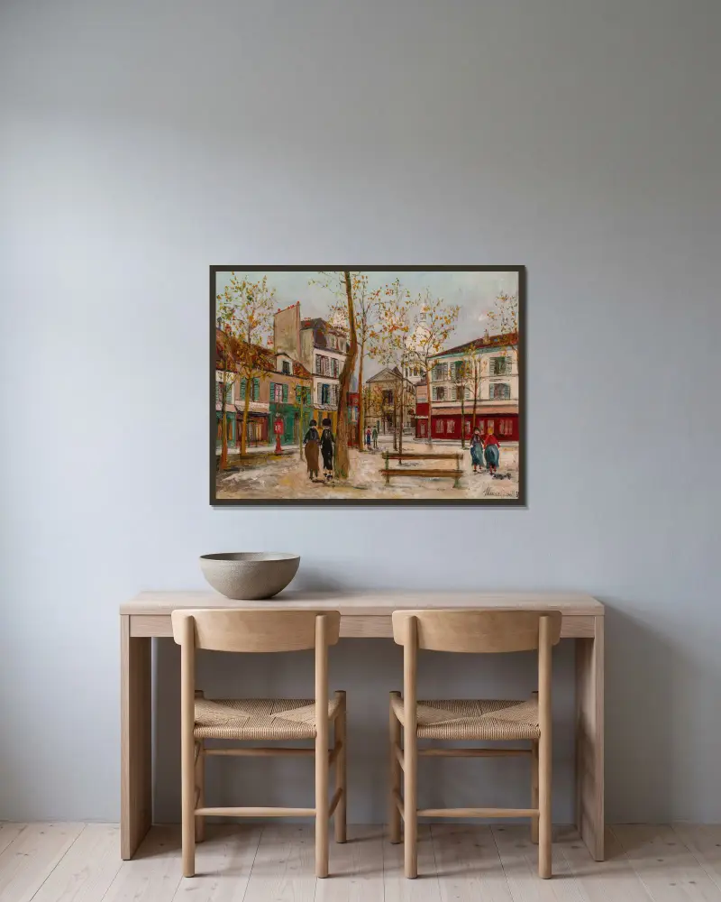 Place du Tertre à Montmartre av Maurice Utrillo inramad på en vägg