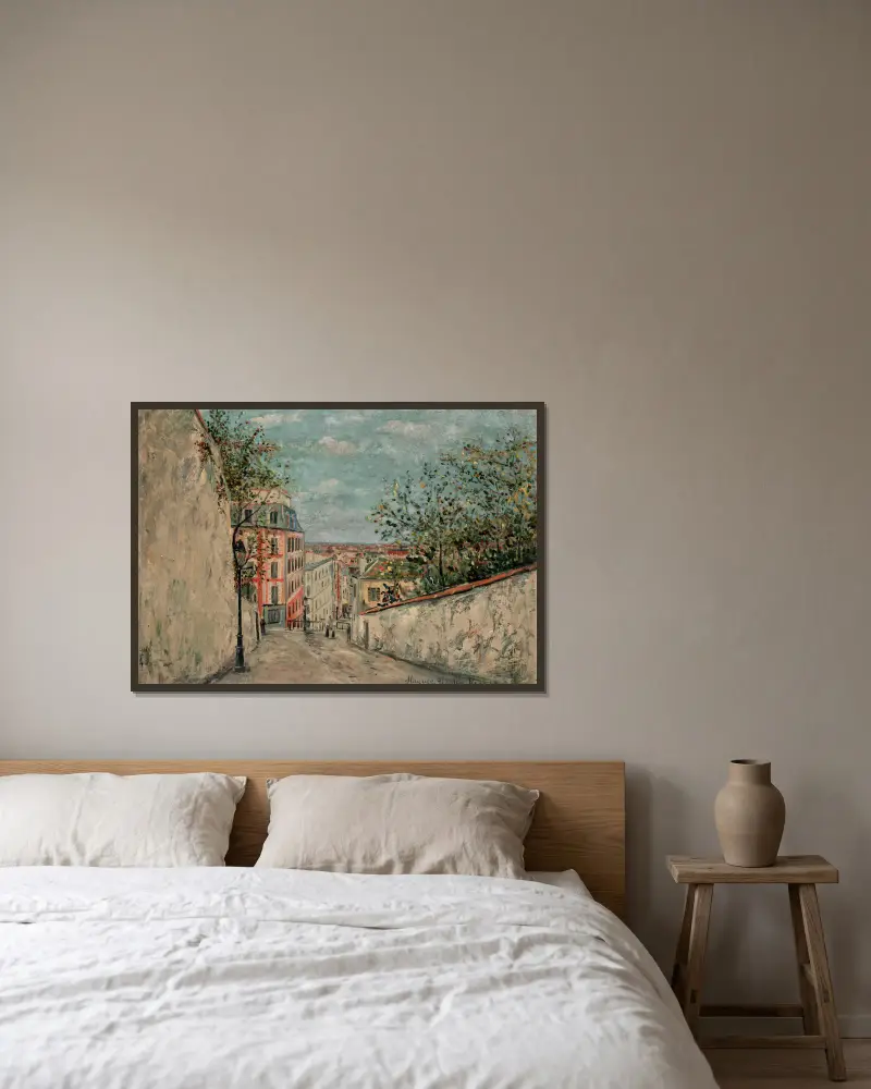 Rue du Mont Cenis à Montmartre av Maurice Utrillo inramad på en vägg