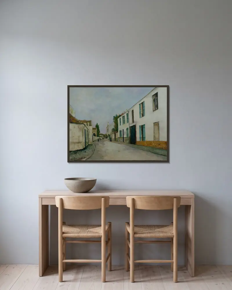 Straßenszene (Rue de village) von Maurice Utrillo gerahmt an einer Wand