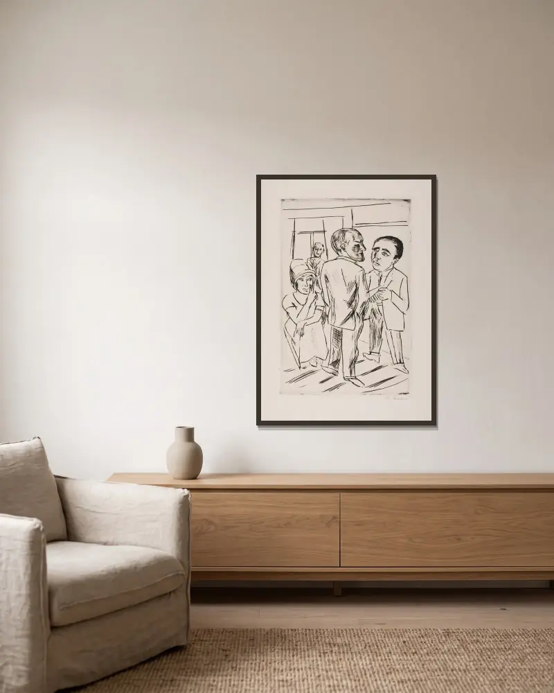 Im Hotel (Der Dollar), 1923 – Nr. 2 von Max Beckmann gerahmt an einer Wand