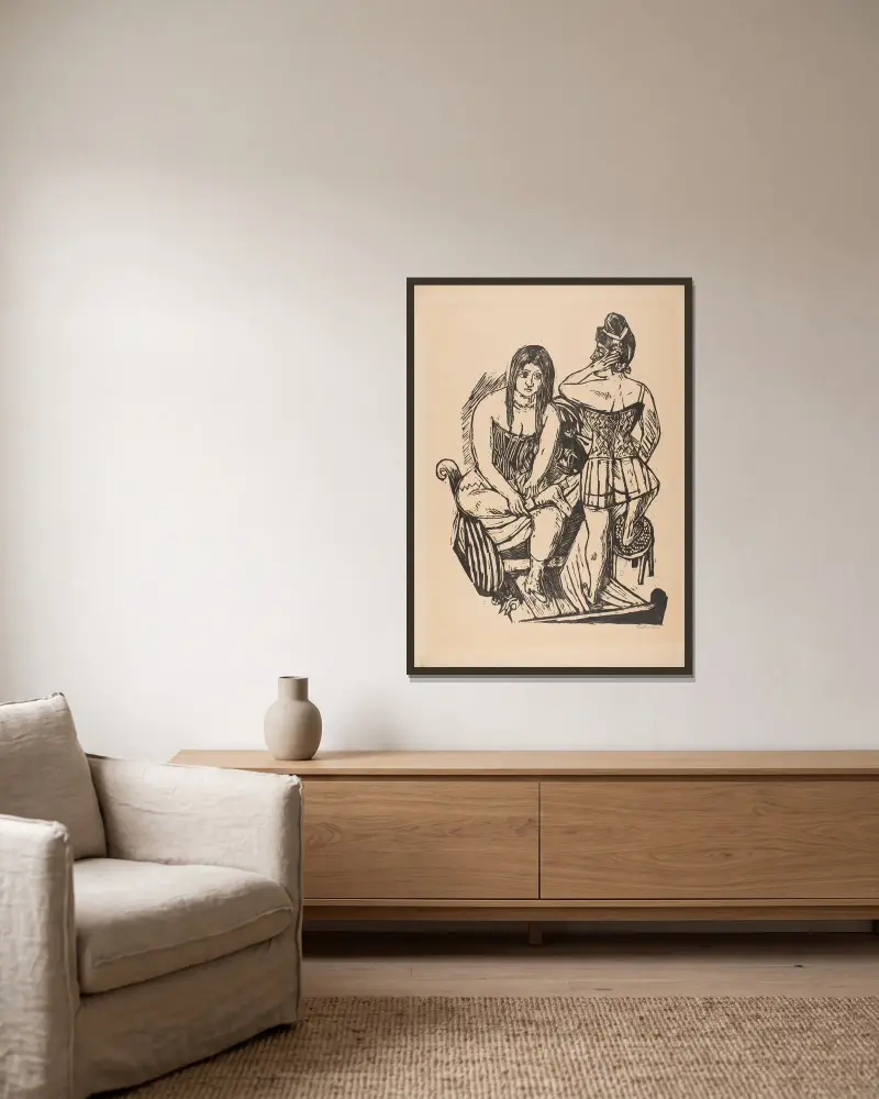 U toaletního stolku, Max Beckmann v rámu na stěně