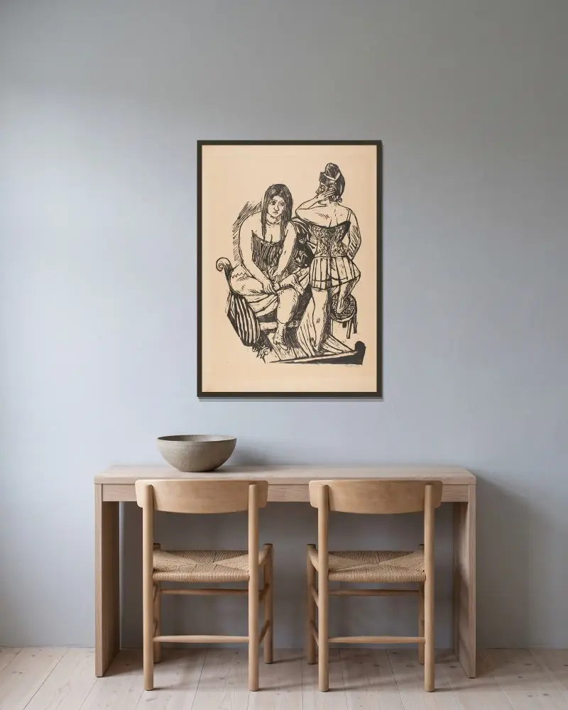 U toaletního stolku, Max Beckmann v rámu na stěně