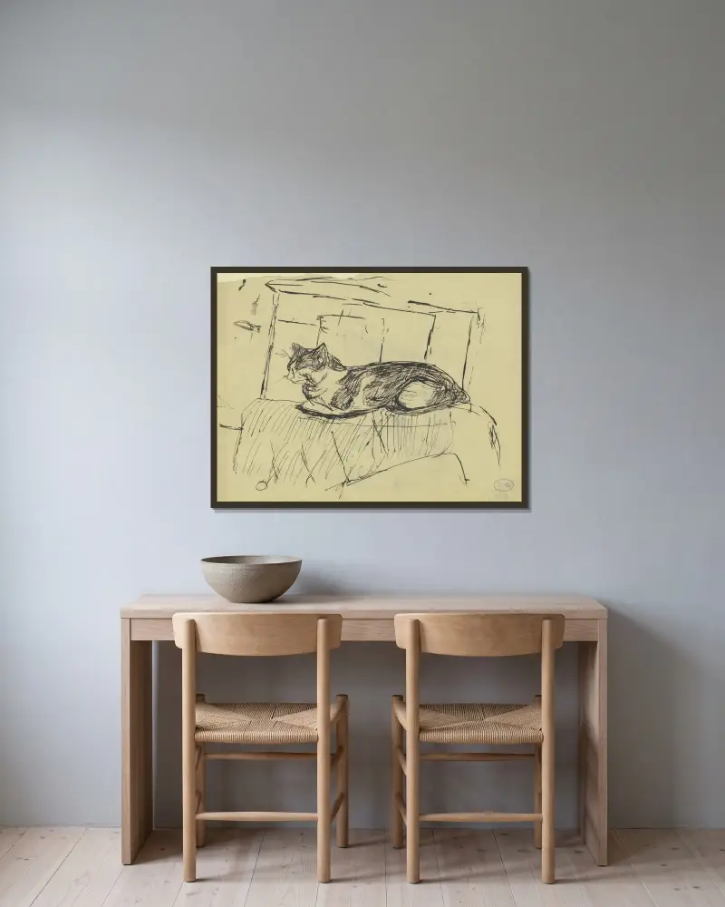 Auf einem Möbelstück liegende Katze von Max Beckmann gerahmt an einer Wand