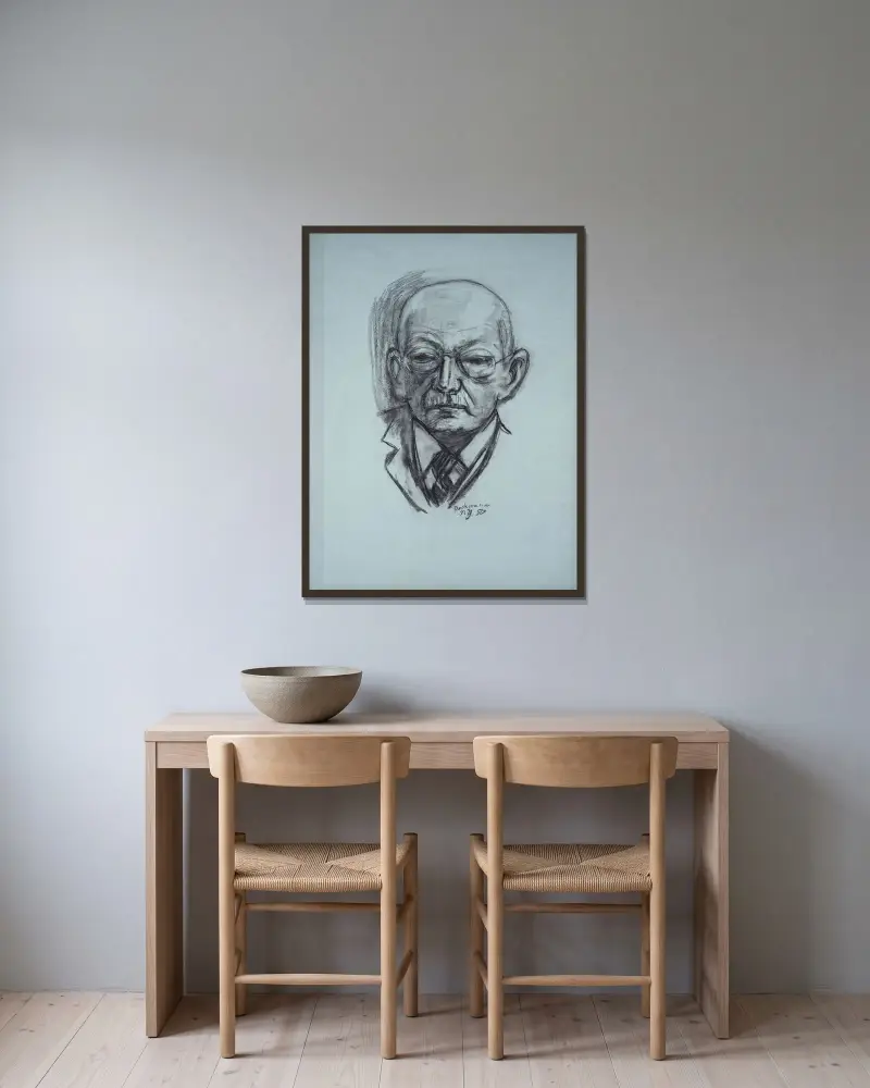 Bildnis Georg Swarzenski av Max Beckmann inramad på en vägg