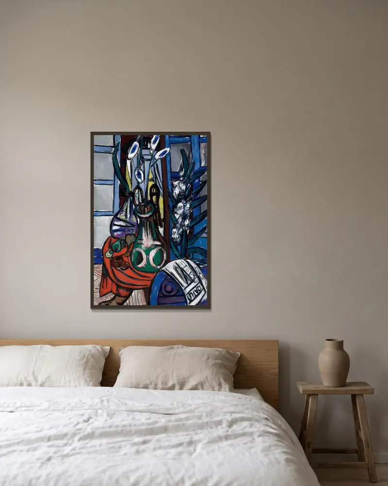 Velké zátiší v interiéru (modré), Max Beckmann v rámu na stěně