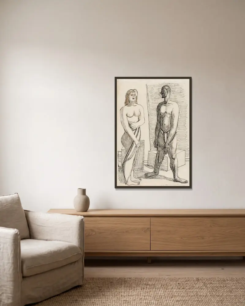 Modelle von Max Beckmann gerahmt an einer Wand