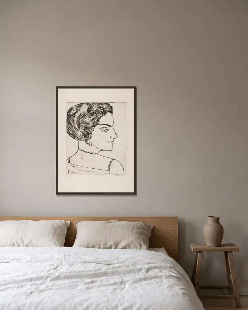 Naila im Profil (Porträt von ‚Frau H. M.‘) von Max Beckmann gerahmt an einer Wand