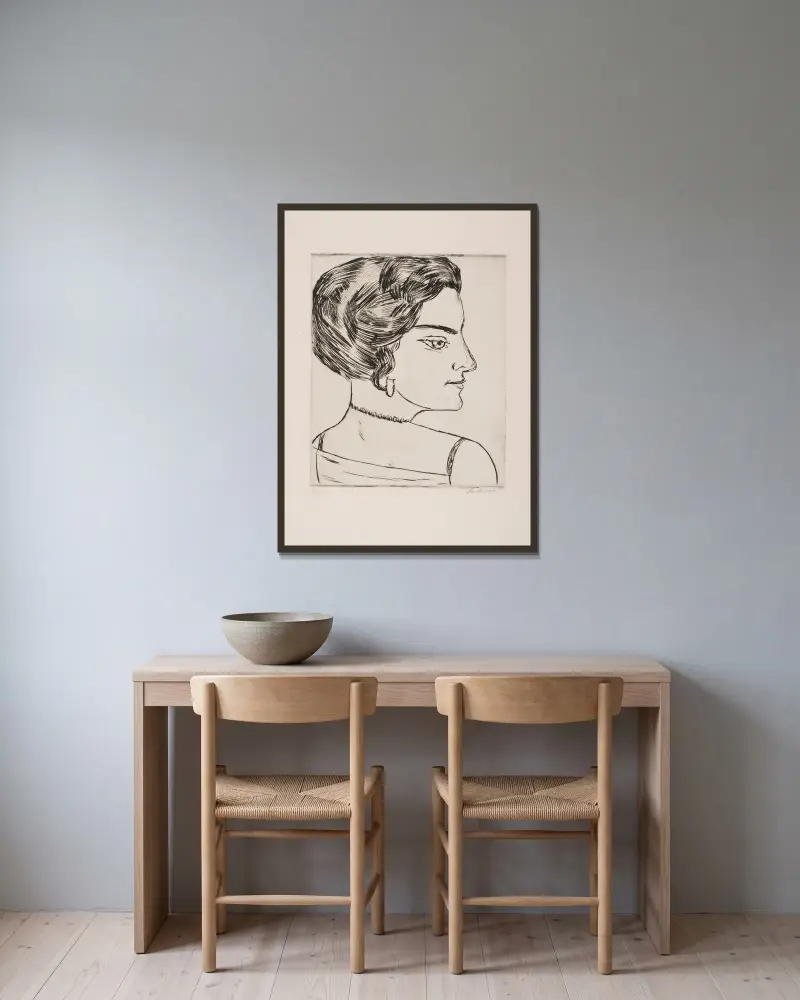 Naila im Profil (Porträt von ‚Frau H. M.‘) von Max Beckmann gerahmt an einer Wand