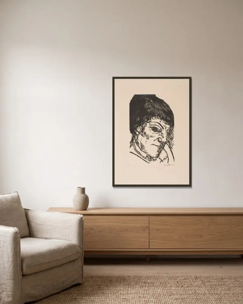 Portrait of Fridel Battenberg av Max Beckmann inramad på en vägg
