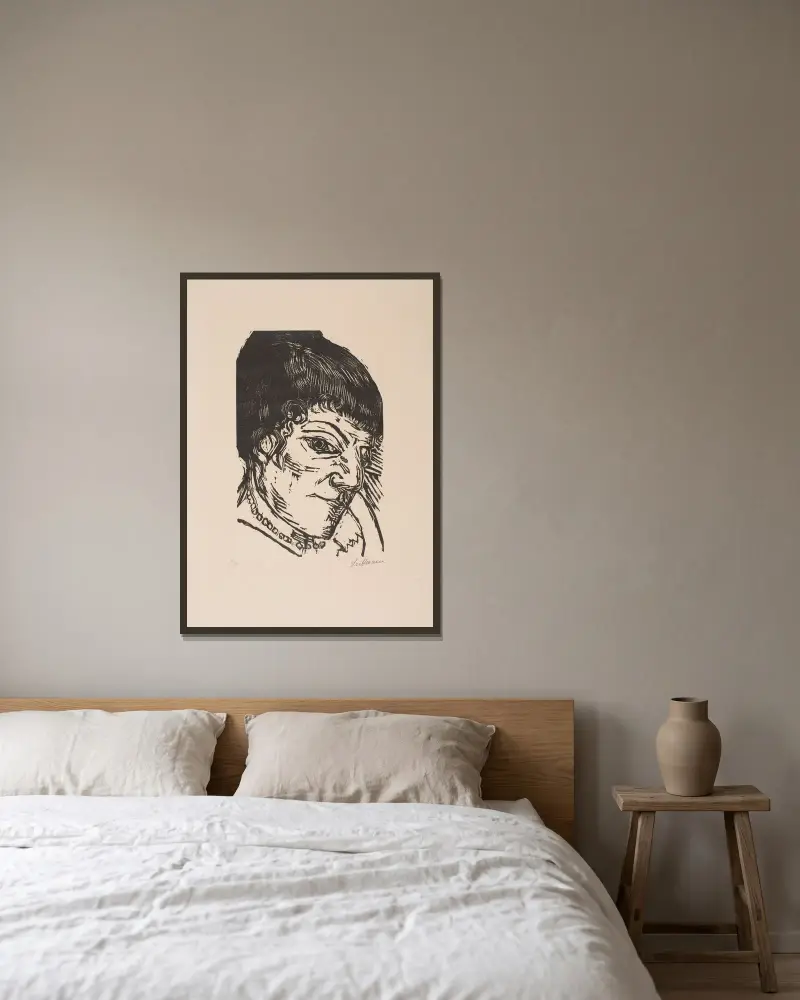 Portrait of Fridel Battenberg av Max Beckmann inramad på en vägg