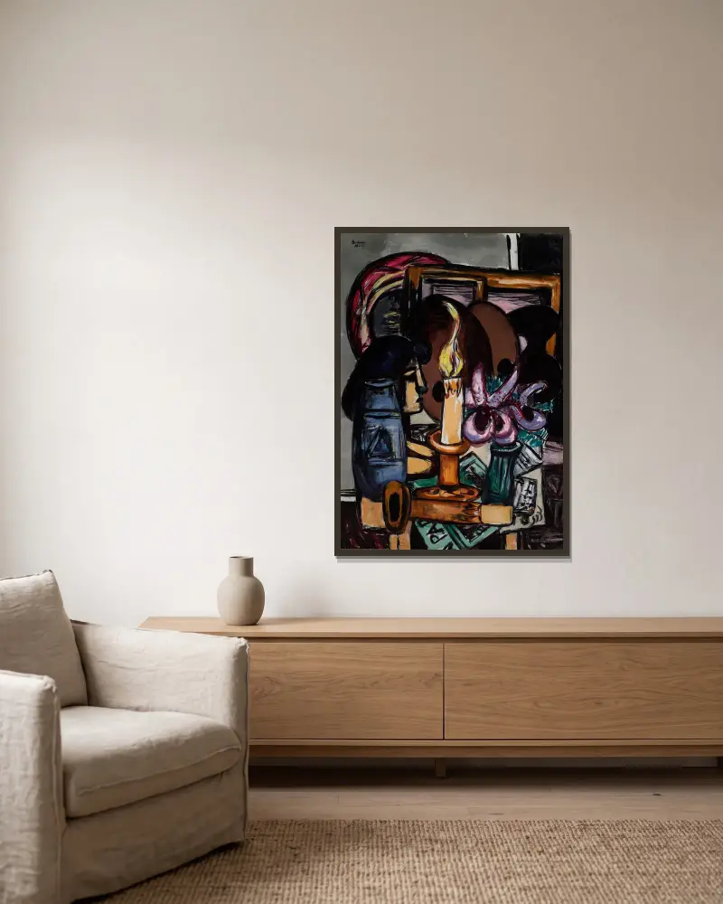 Martwa natura z dwiema dużymi świecami, Max Beckmann w ramie na ścianie