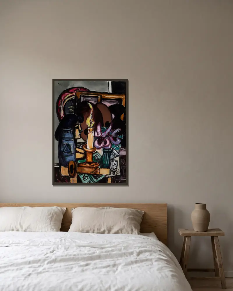 Martwa natura z dwiema dużymi świecami, Max Beckmann w ramie na ścianie