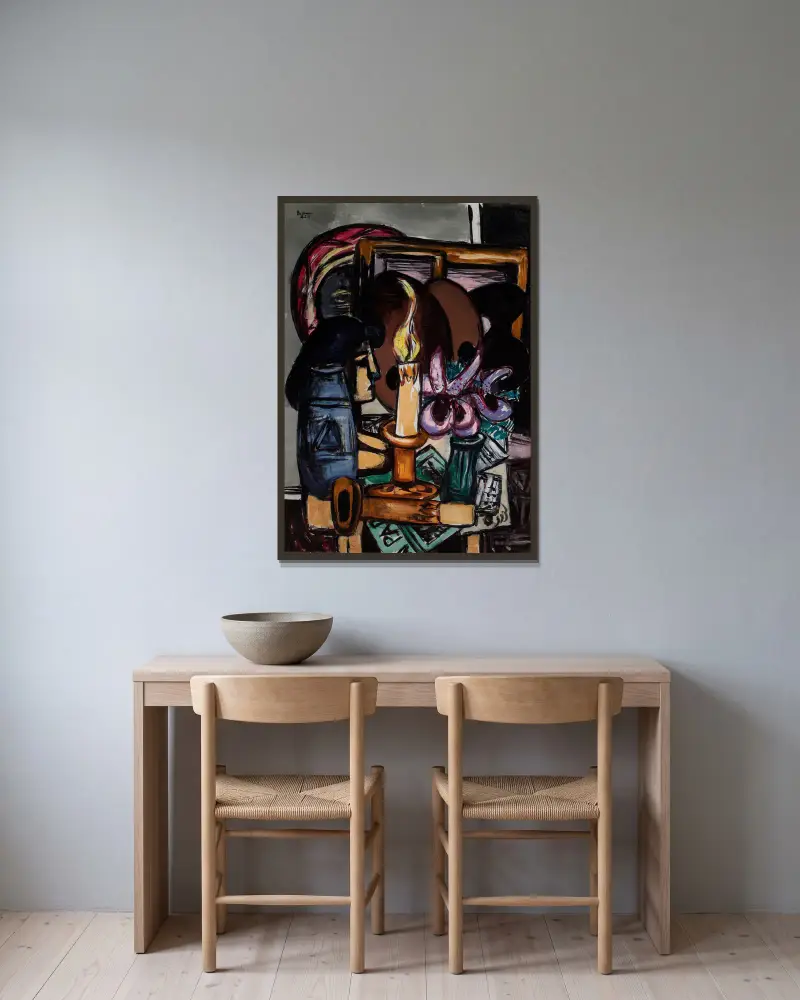 Martwa natura z dwiema dużymi świecami, Max Beckmann w ramie na ścianie