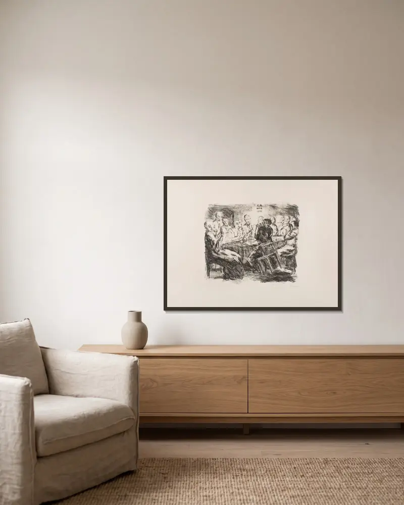 The Last Supper, plate 5 from the portfolio ‘Six Lithographs to the New Testament’ av Max Beckmann inramad på en vägg