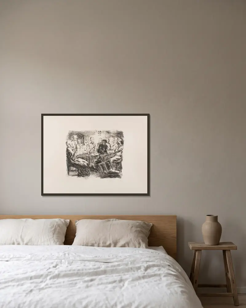 The Last Supper, plate 5 from the portfolio ‘Six Lithographs to the New Testament’ av Max Beckmann inramad på en vägg
