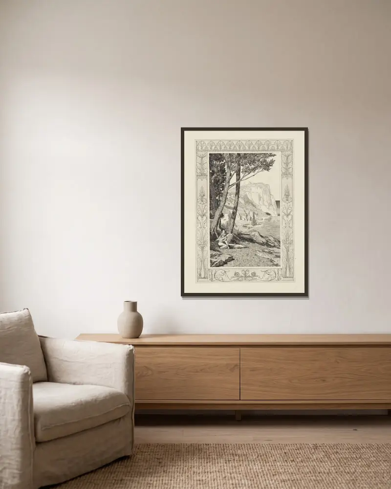 Amor und Psyche (Opus V, Blatt 41) von Max Klinger gerahmt an einer Wand
