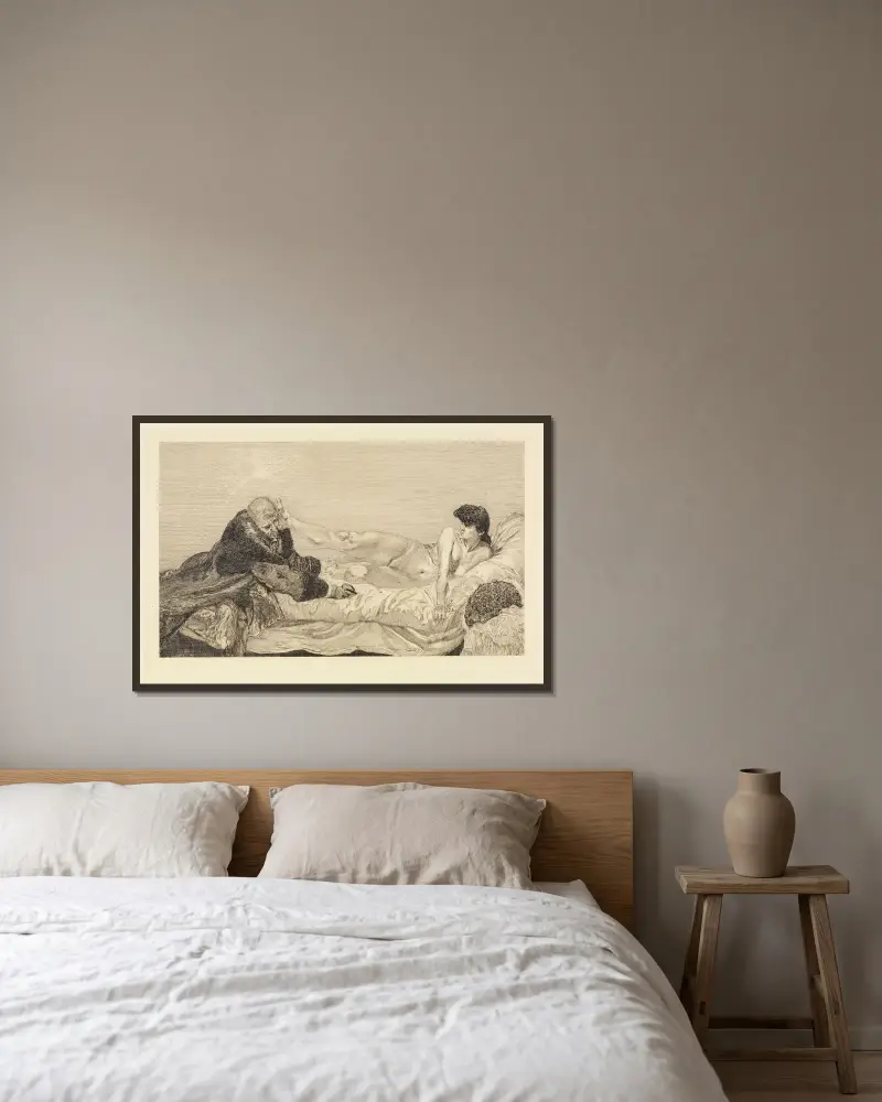 Anerbieten (Ein Leben, Opus VIII, Blatt 6) von Max Klinger gerahmt an einer Wand