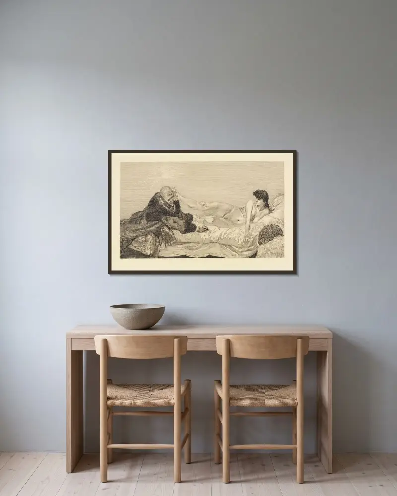 Anerbieten (Ein Leben, Opus VIII, Blatt 6) von Max Klinger gerahmt an einer Wand