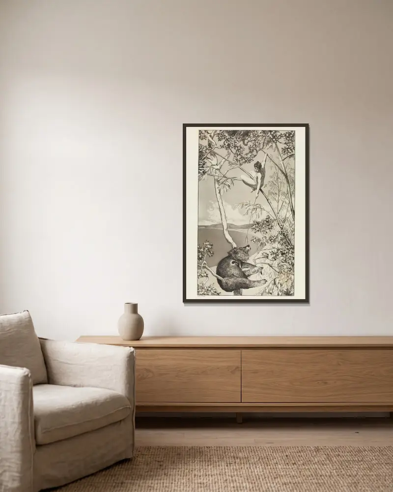 Bär und Elfe (Intermezzi, Opus IV, Blatt 1) von Max Klinger gerahmt an einer Wand