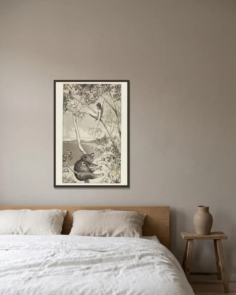 Bär und Elfe (Intermezzi, Opus IV, Blatt 1) von Max Klinger gerahmt an einer Wand