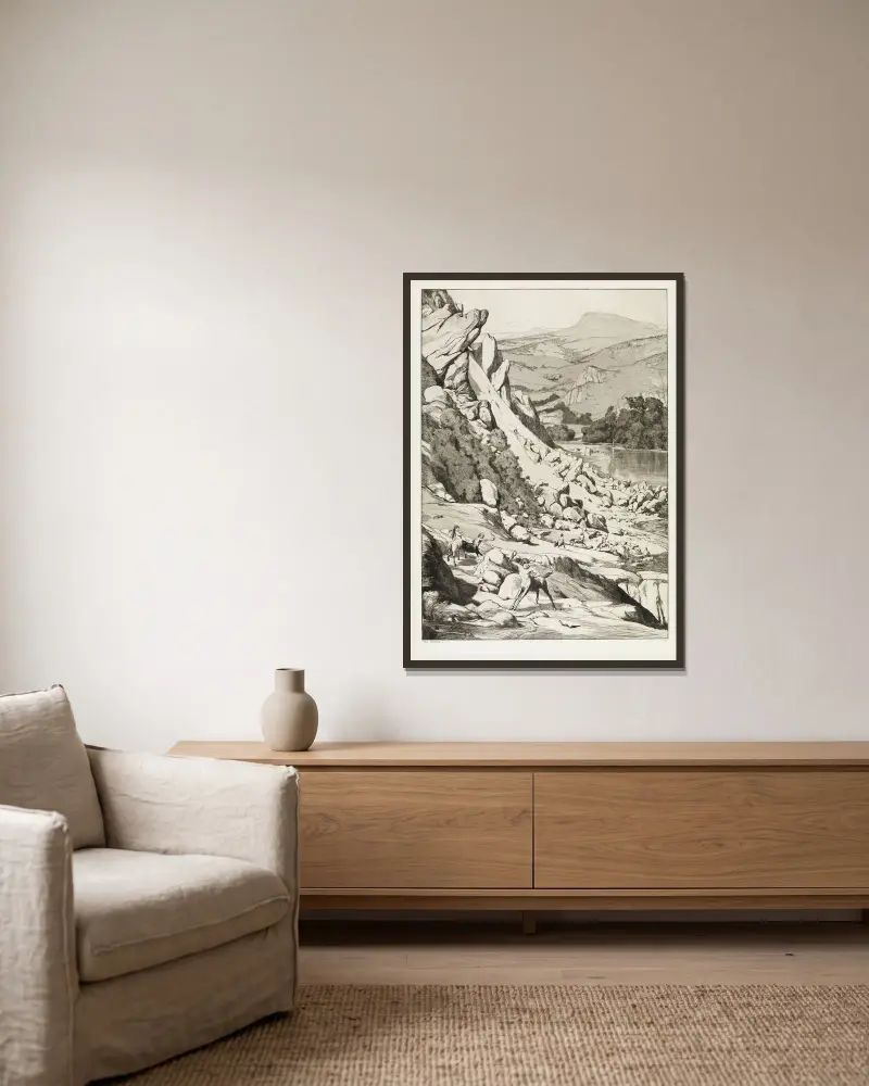 Bergsturz (Intermezzi, Opus IV, Blatt 6) von Max Klinger gerahmt an einer Wand