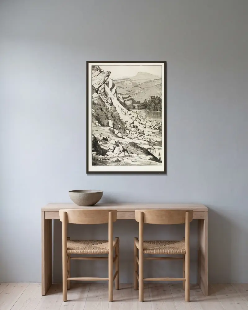 Bergsturz (Intermezzi, Opus IV, Blatt 6) von Max Klinger gerahmt an einer Wand