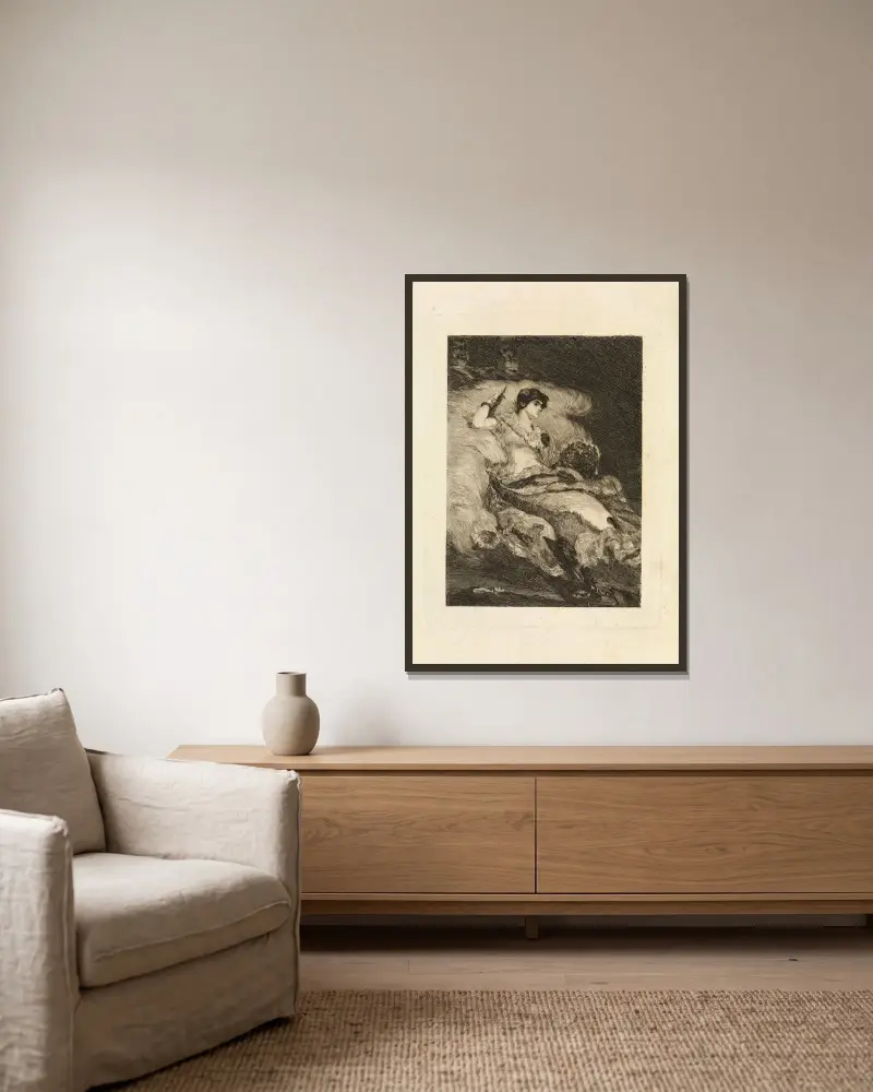 Die Balldame von Max Klinger gerahmt an einer Wand